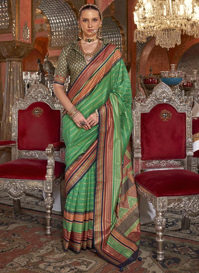 Silk Green Festival Wear Printed Saree